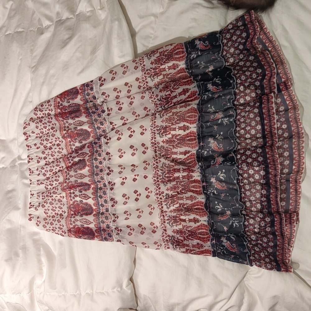 Style & Co. boho western red, white, blue flutter tiered skirt